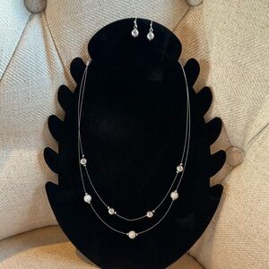 Elegant Silver Pearl Necklace and Earring Set
